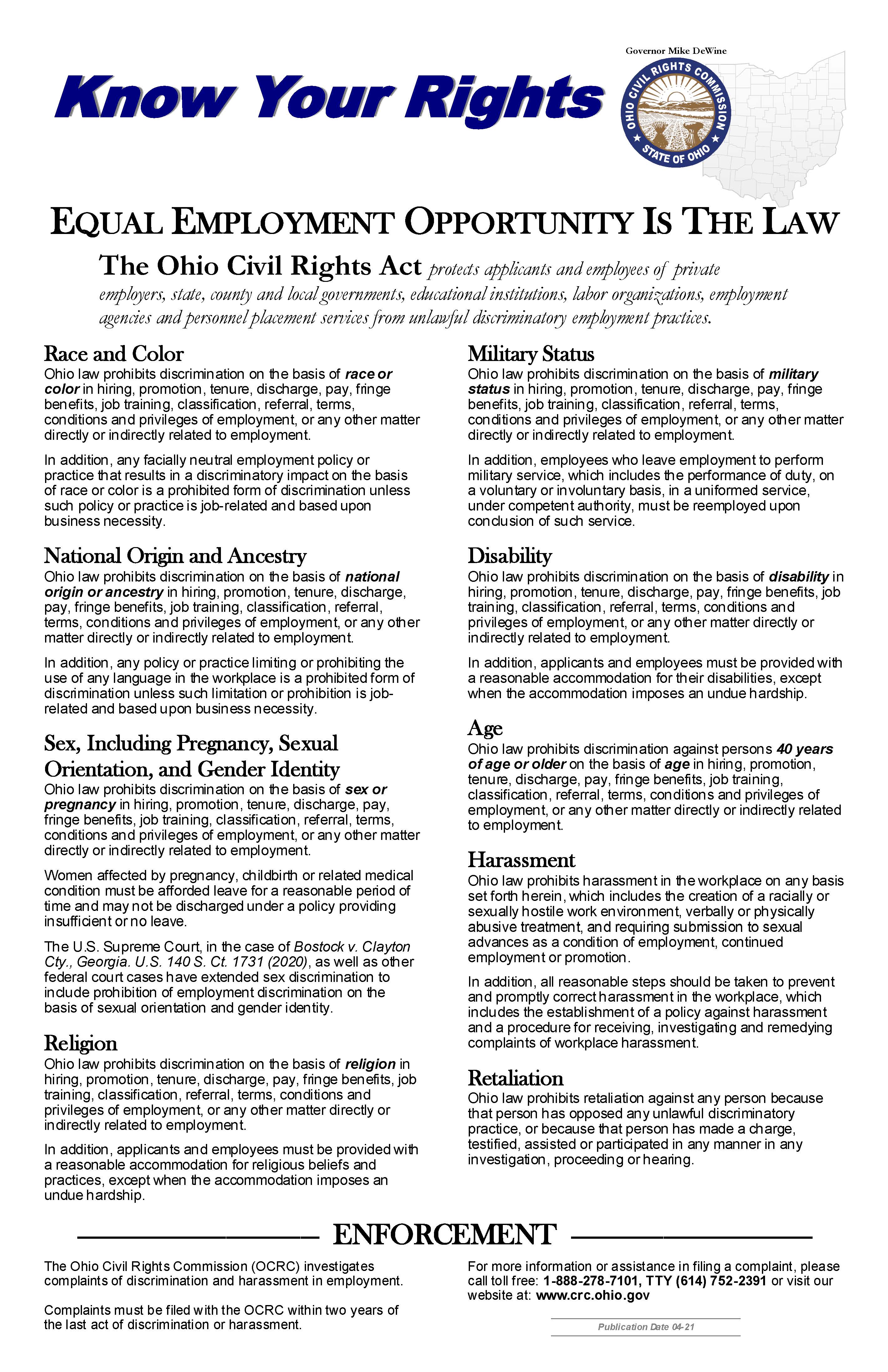 Ohio EEO Know Your Rights poste